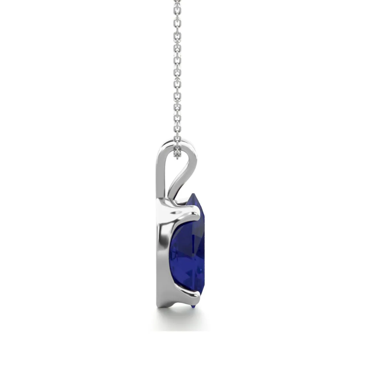 1 Carat Oval Shape Sapphire Necklace In Sterling Silver, 18 Inches