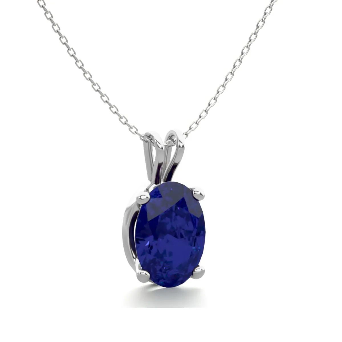 1 Carat Oval Shape Sapphire Necklace In Sterling Silver, 18 Inches