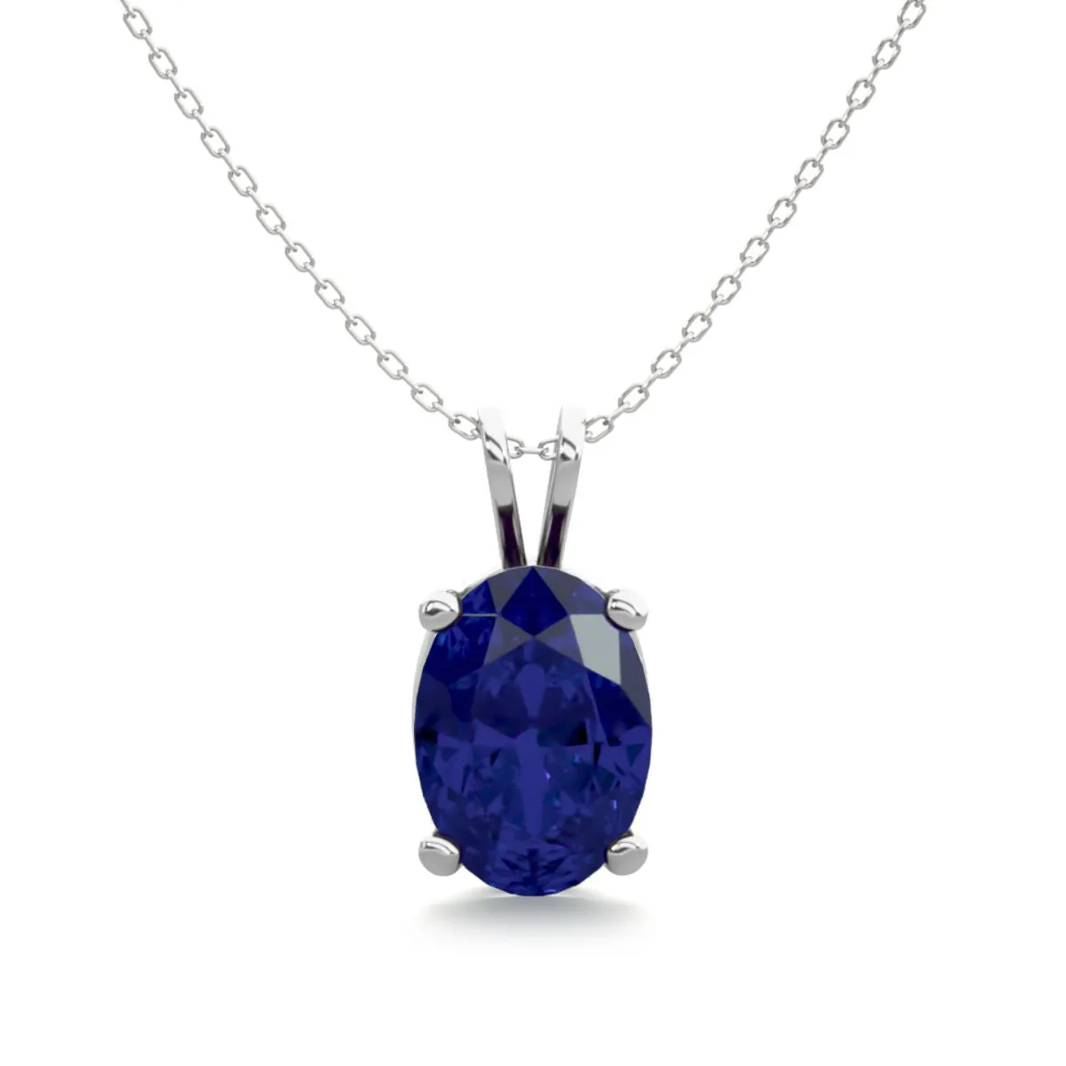 1 Carat Oval Shape Sapphire Necklace In Sterling Silver, 18 Inches