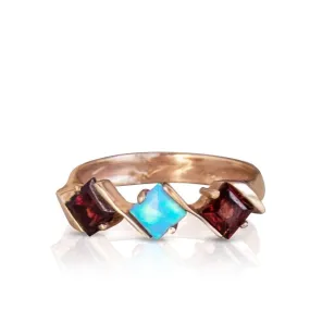 14K Rose Gold Square Red Garnet 4mm Ring