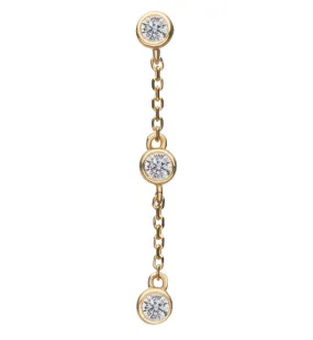 14kt Gold Triple Bezel Clear CZ Dangle Chain Threadless Top