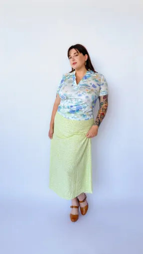 1990s Light Green Floral Maxi Skirt, sz. L