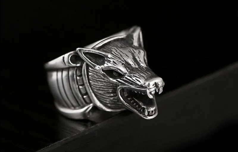 925 Sterling Silver Cool Wolf Howling Silhouette Vintage Punk Retro Ring