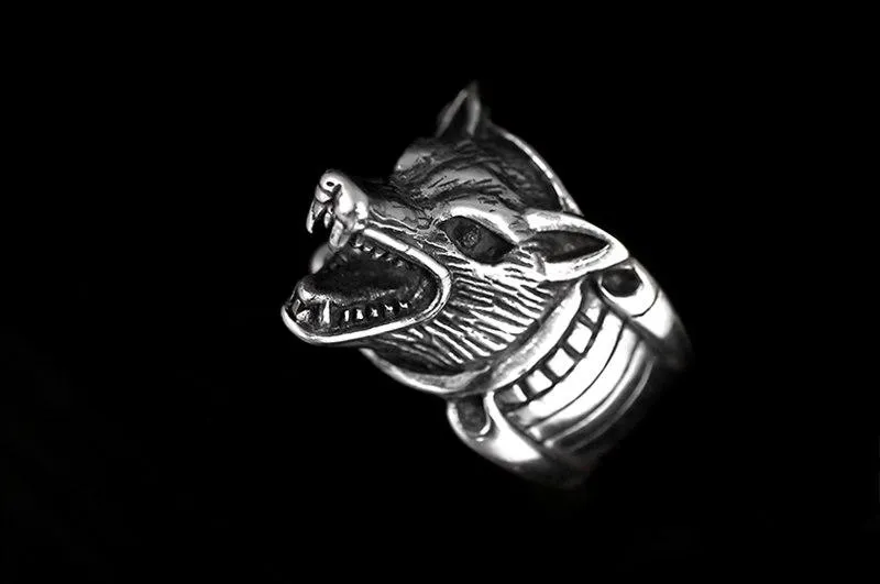 925 Sterling Silver Cool Wolf Howling Silhouette Vintage Punk Retro Ring