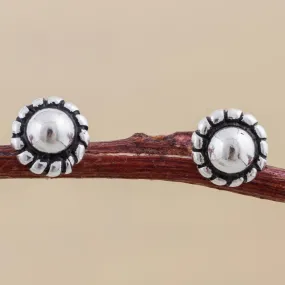 Abstract Floral Artisan Crafted Sterling Silver Stud Earrings from Peru