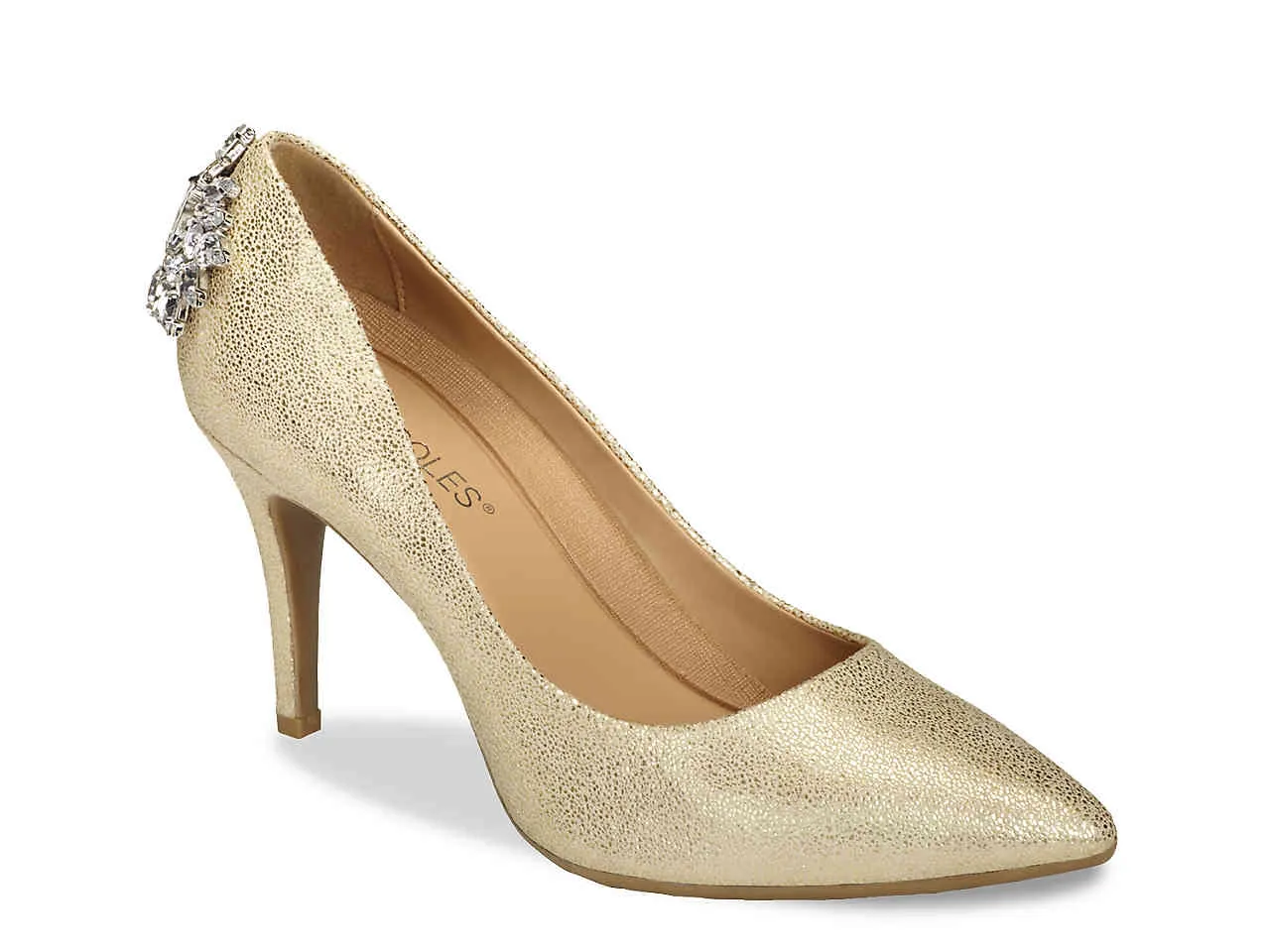 Aerosoles Gold Embellished Rhinestone Heel Slip On Pointy Toe Classic Pumps