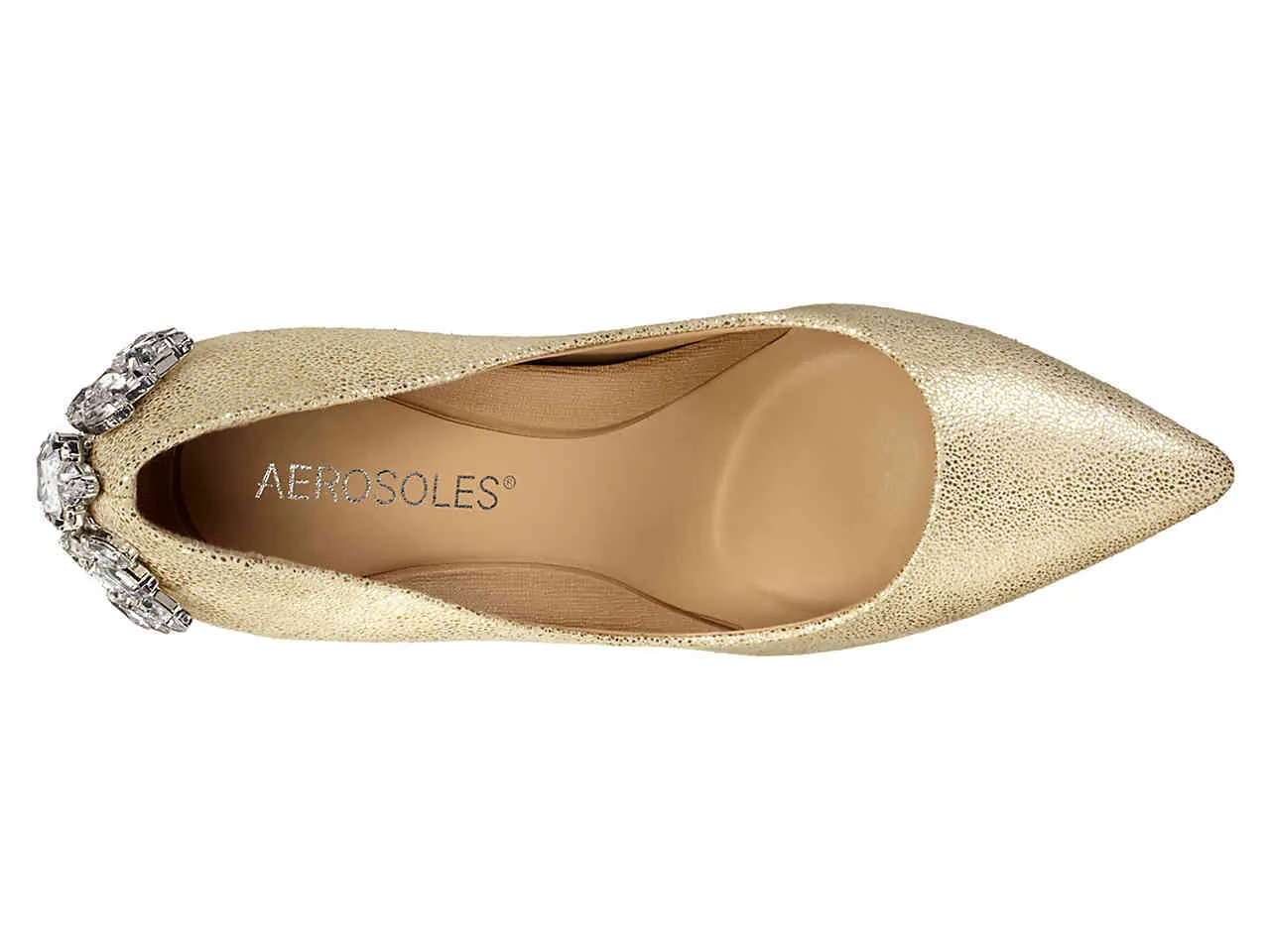 Aerosoles Gold Embellished Rhinestone Heel Slip On Pointy Toe Classic Pumps