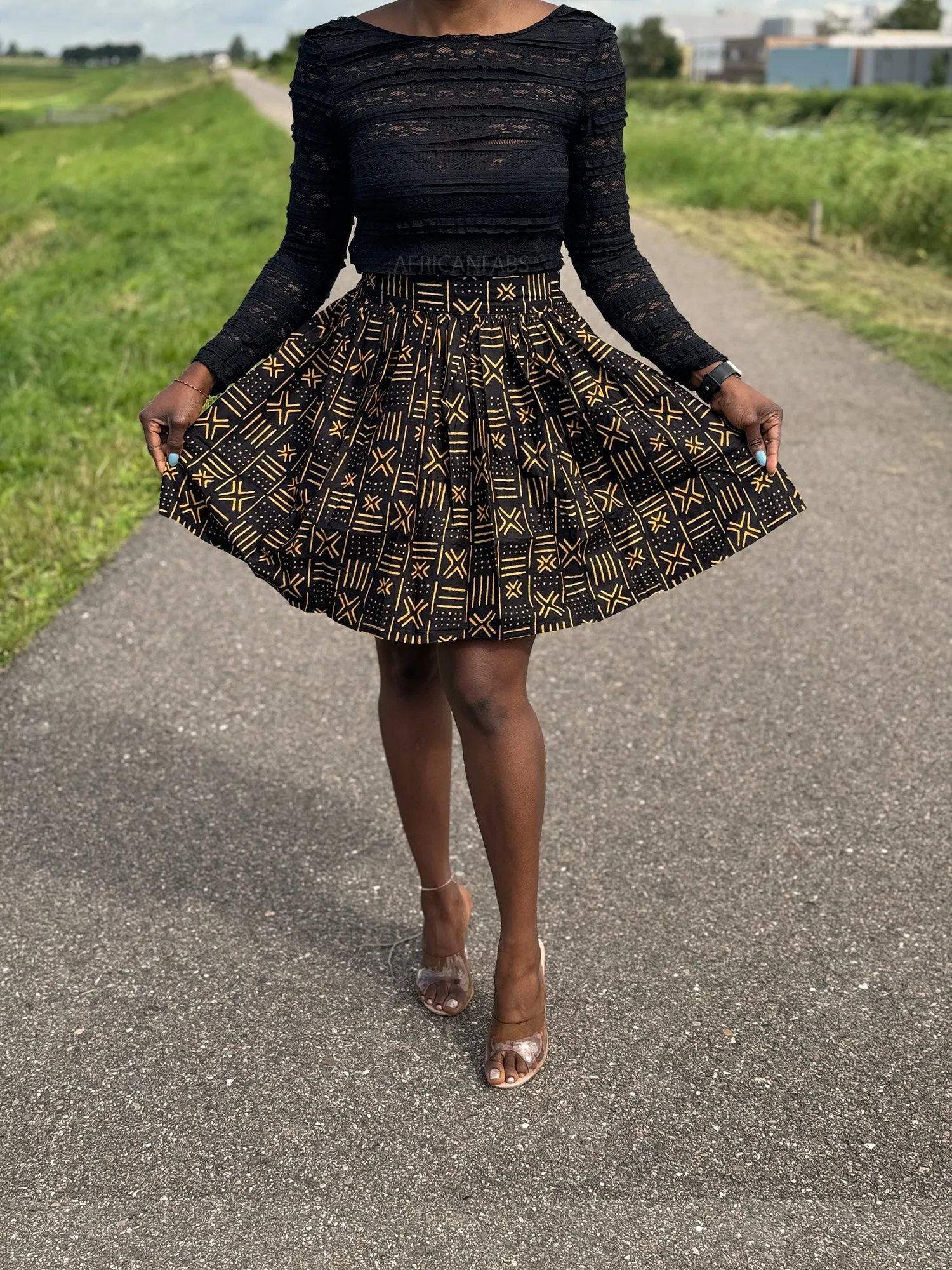 African print mini skirt - Black / Yellow X Bogolan