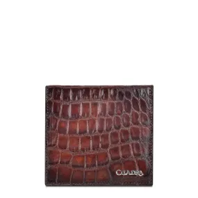 B3027AP - Cuadra chocolate classic full alligator leather tri fold wallet for men