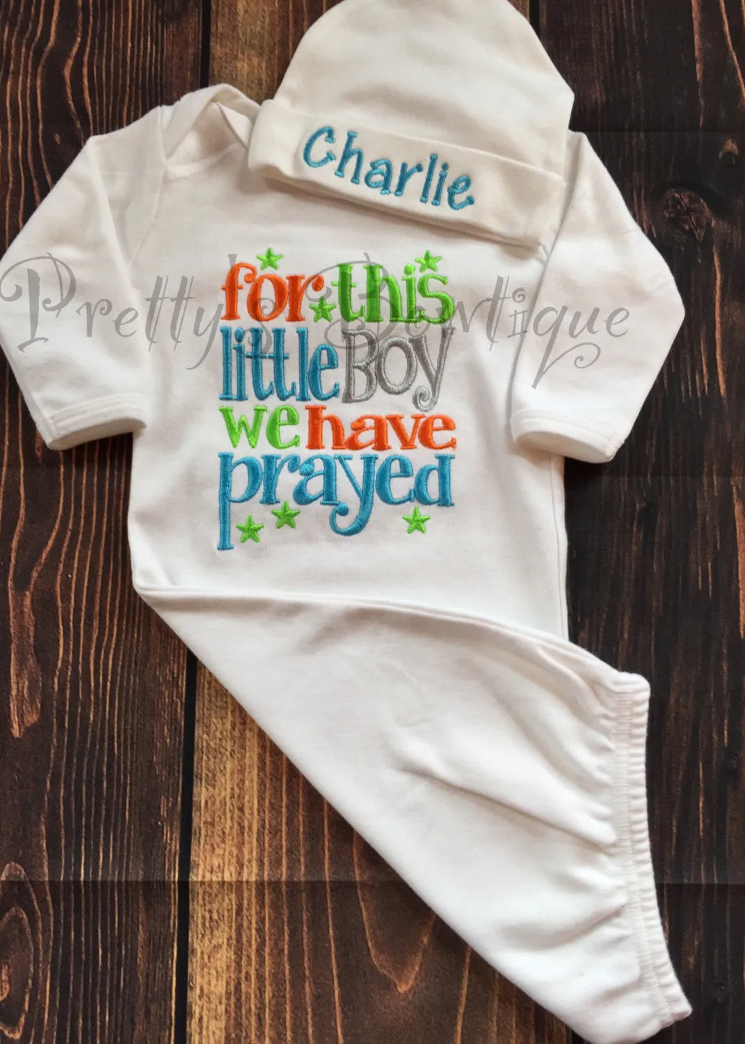 Baby Boys coming home outfit -- For this Little boy I or WE have Prayed baby gown and hat