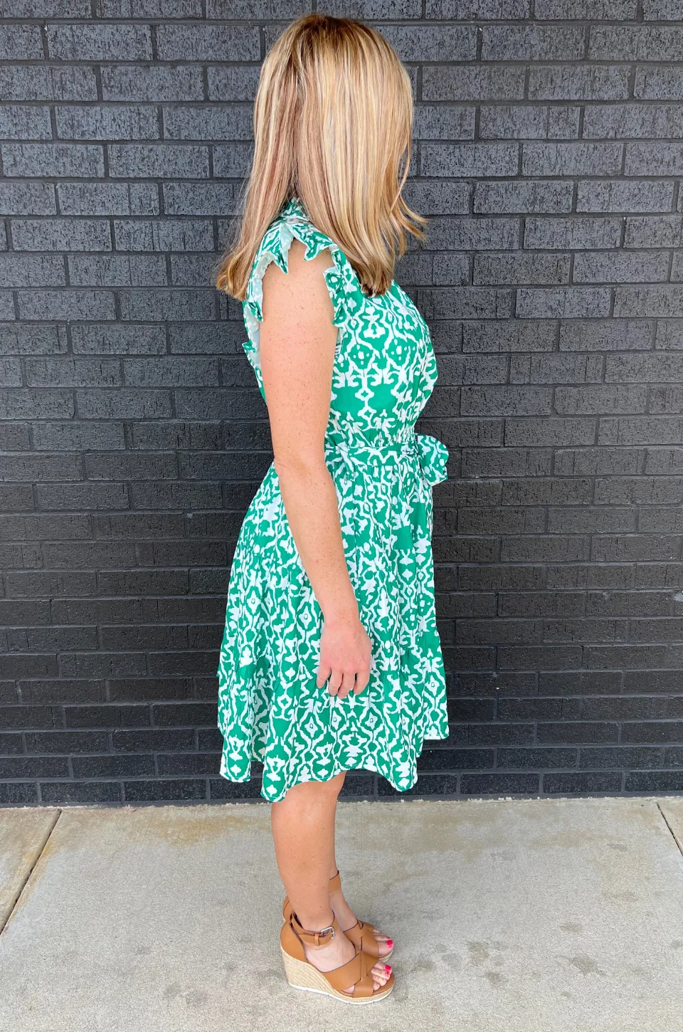 Belted Print Nursing Dress- Green 2.0