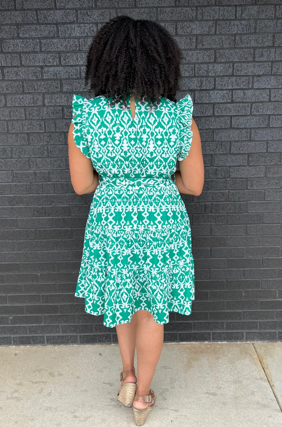 Belted Print Nursing Dress- Green 2.0