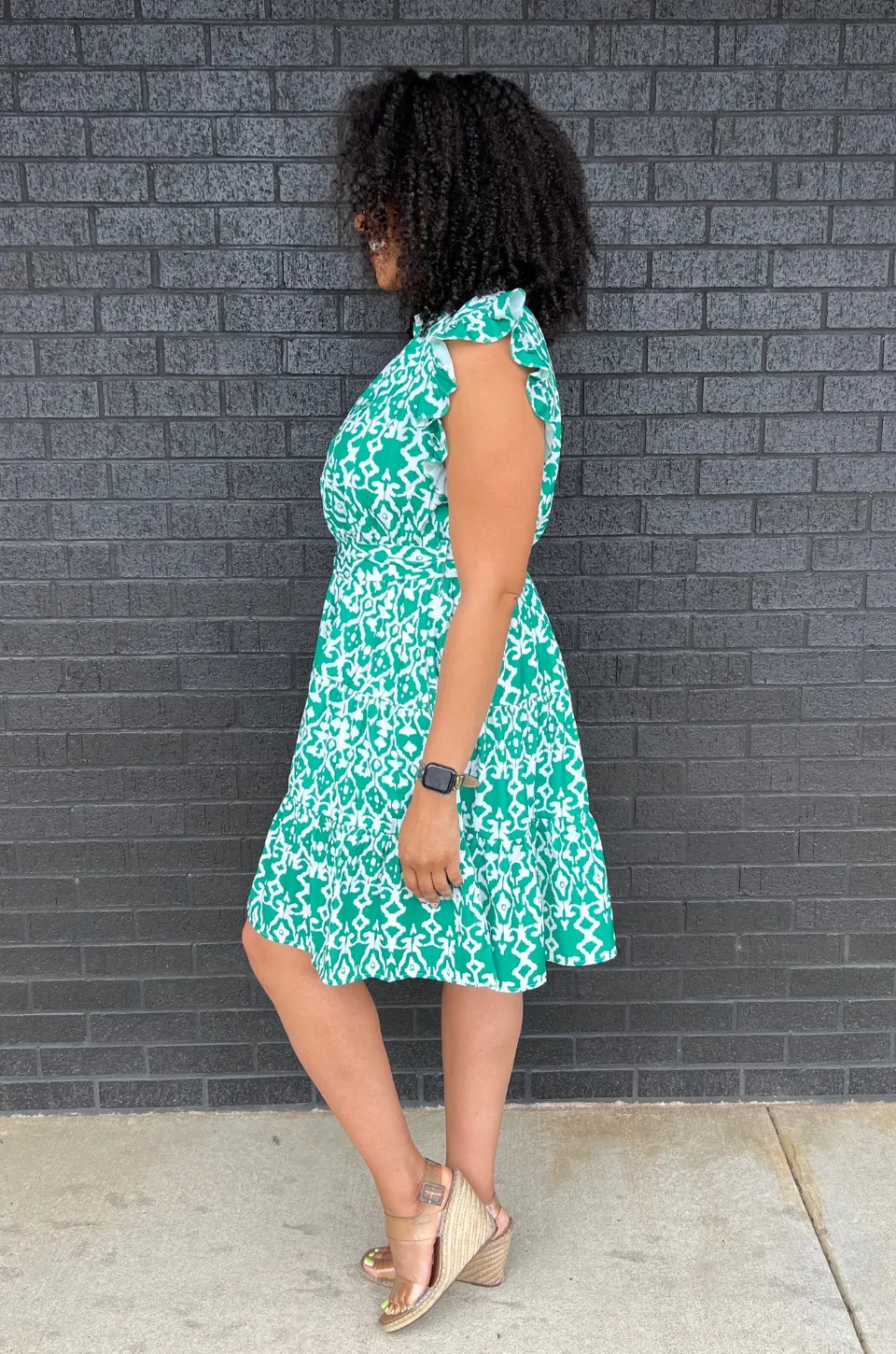 Belted Print Nursing Dress- Green 2.0