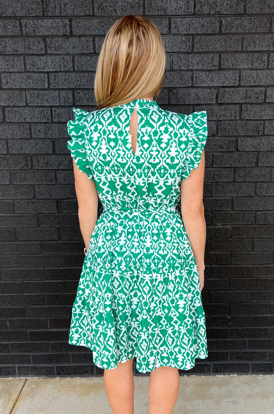 Belted Print Nursing Dress- Green 2.0