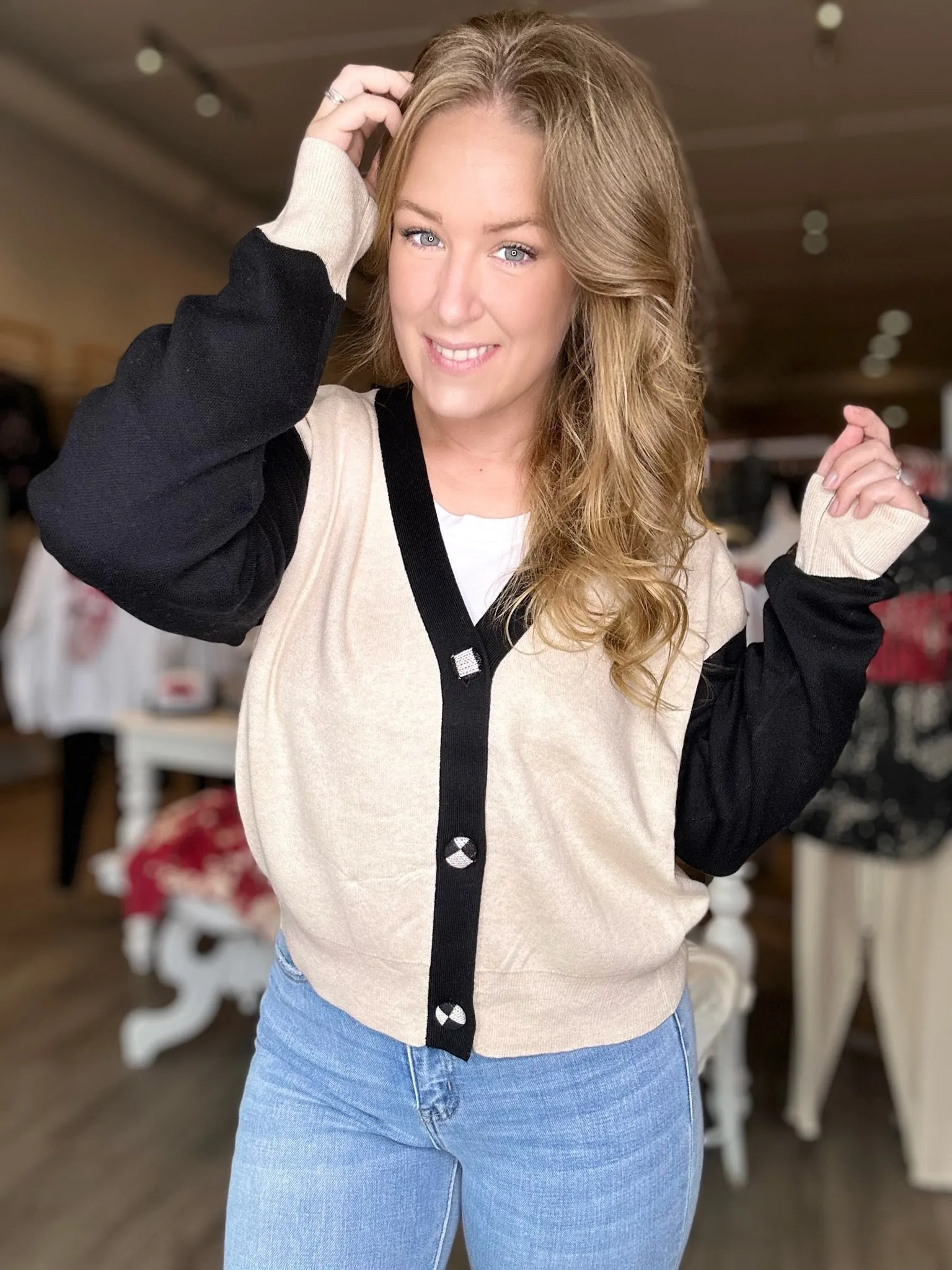 Black Contrast Sweater Cardigan