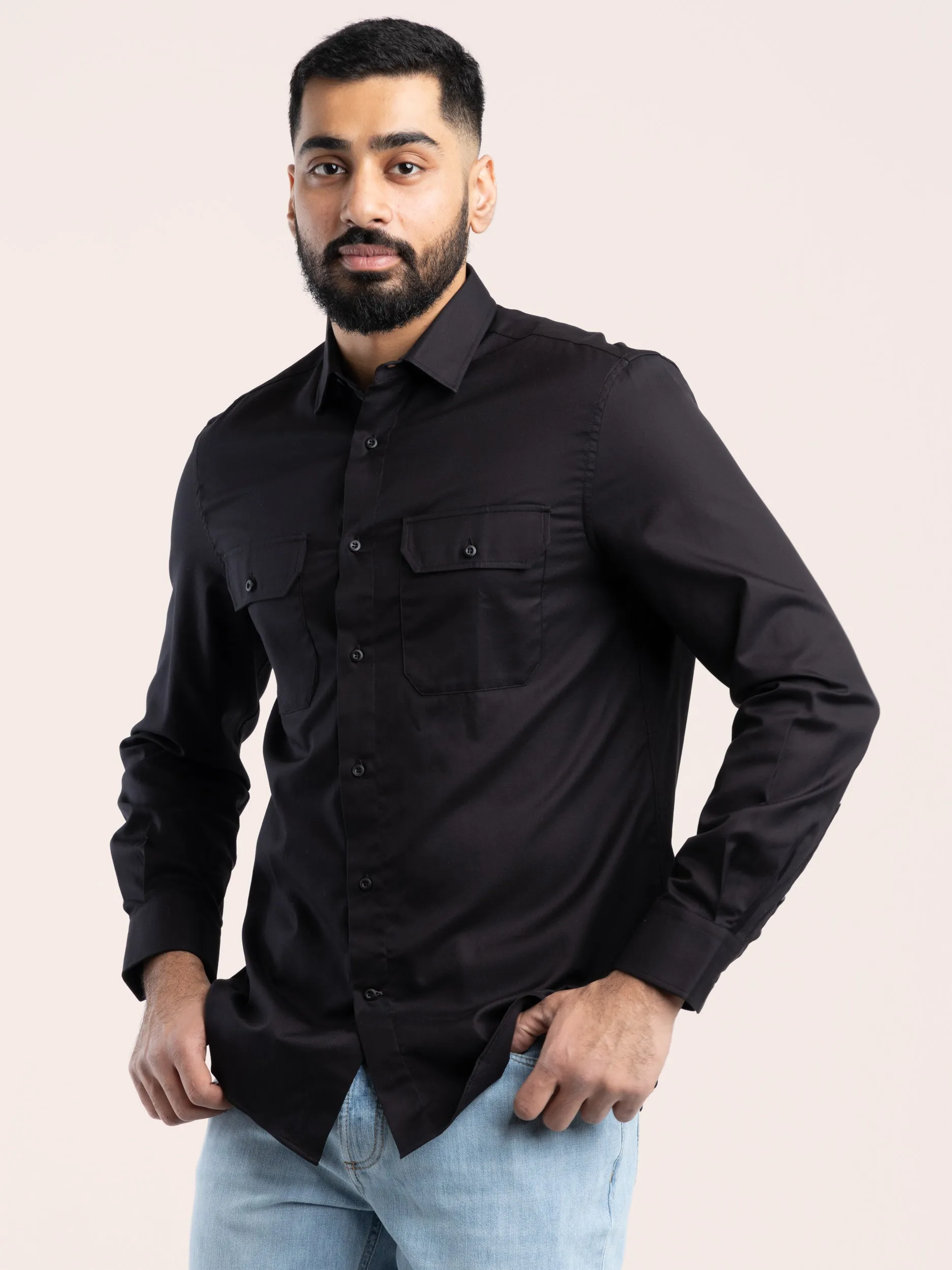 Black Cotton Sport Shirt