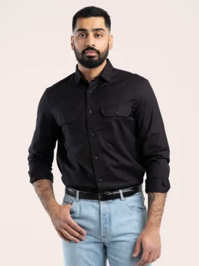 Black Cotton Sport Shirt