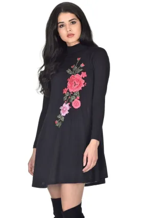 Black Embroidered Knitted Dress