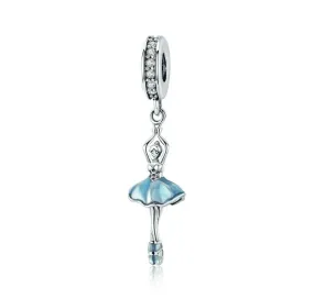 Blue Ballerina Cubic Zirconia Dangle Charm 925 Sterling Silver