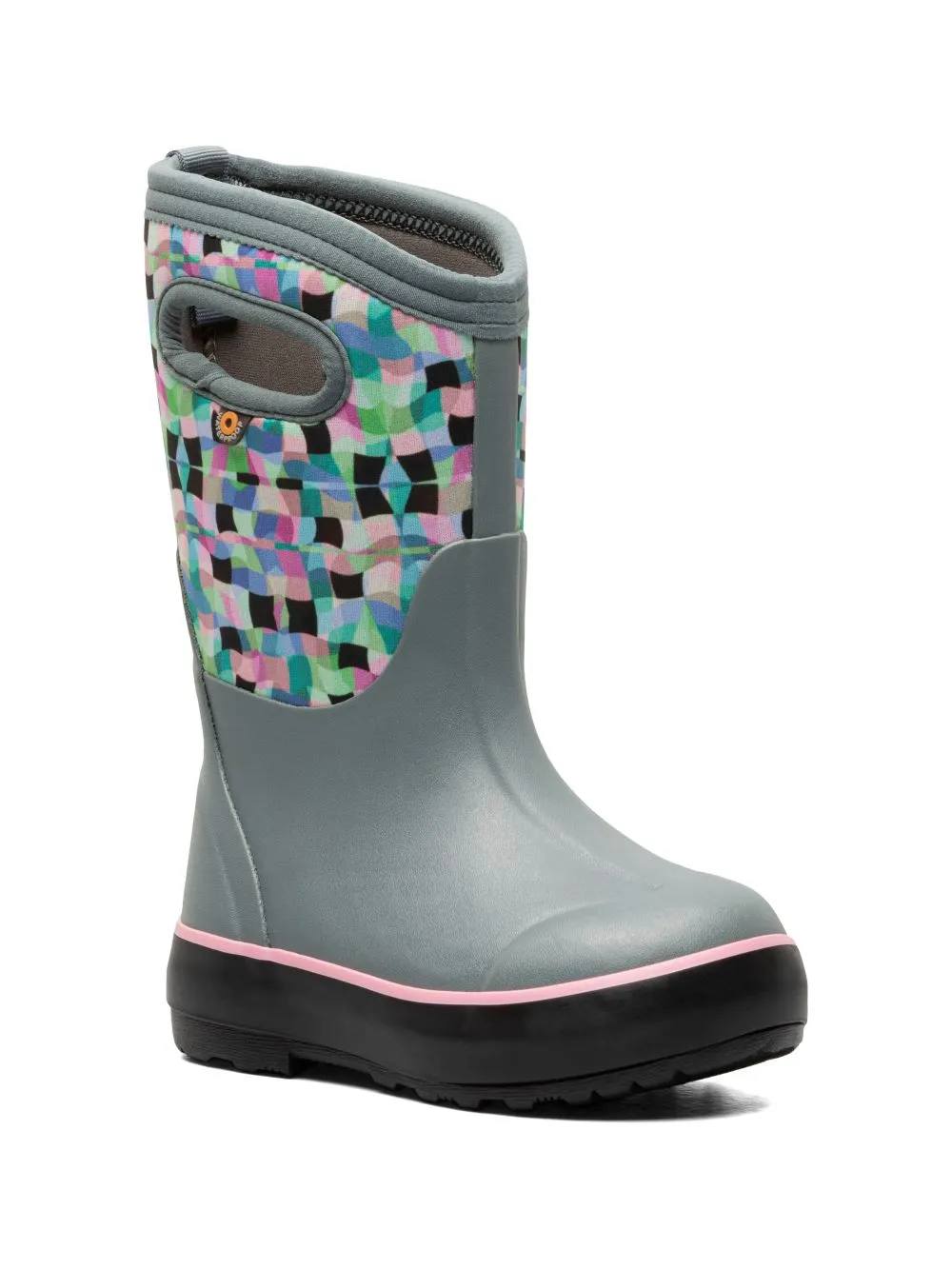 'BOGS' Kids' Classic II Checkered Geo Insulated WP Rainboots - Misty Gray