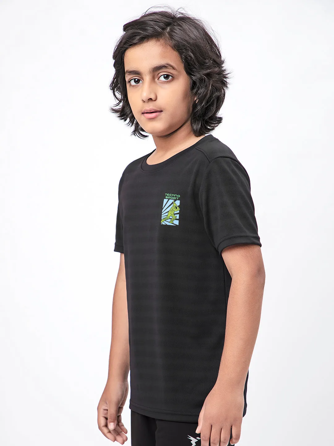 Boys Solid Slim Fit Crew Neck T-shirt with DOUBLE COOL