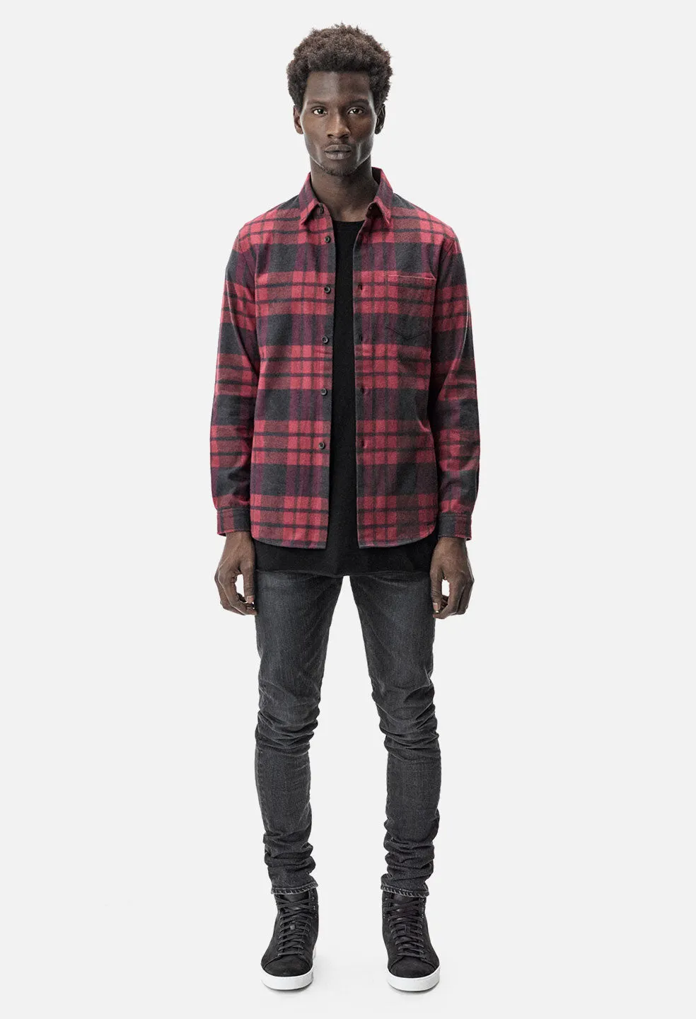 Brushed Flannel Button Up / Red