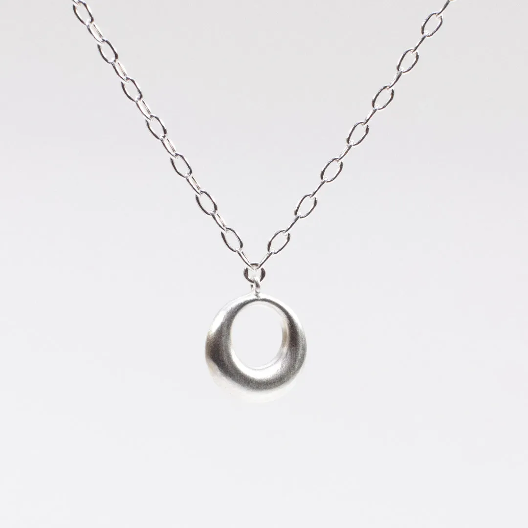 Brushed Silver Puffy Hoop Necklace