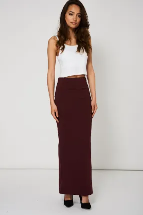 Burgundy Maxi Pencil Scuba Skirt Available In Plus Sizes