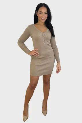 Buttoned Neckline Knitted Mini Dress