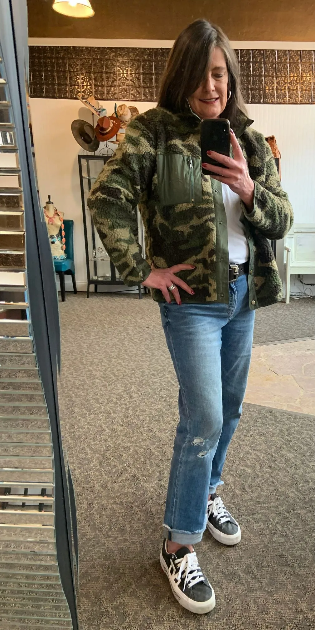 Camo Fleece Snap Front Coat