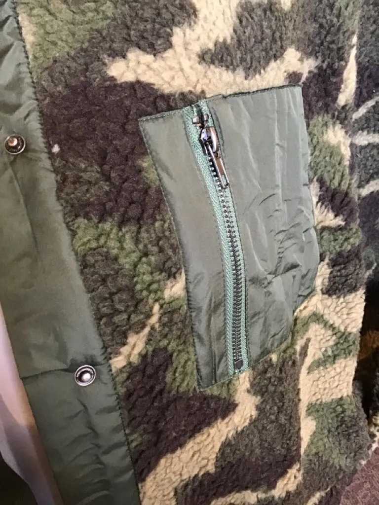 Camo Fleece Snap Front Coat