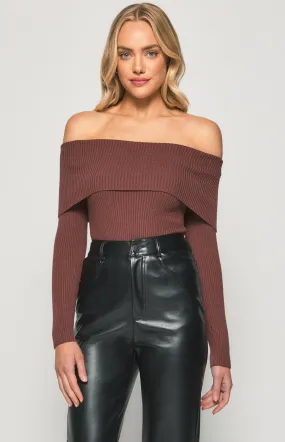 Cara Off Shoulder Bodysuit - Chocolate