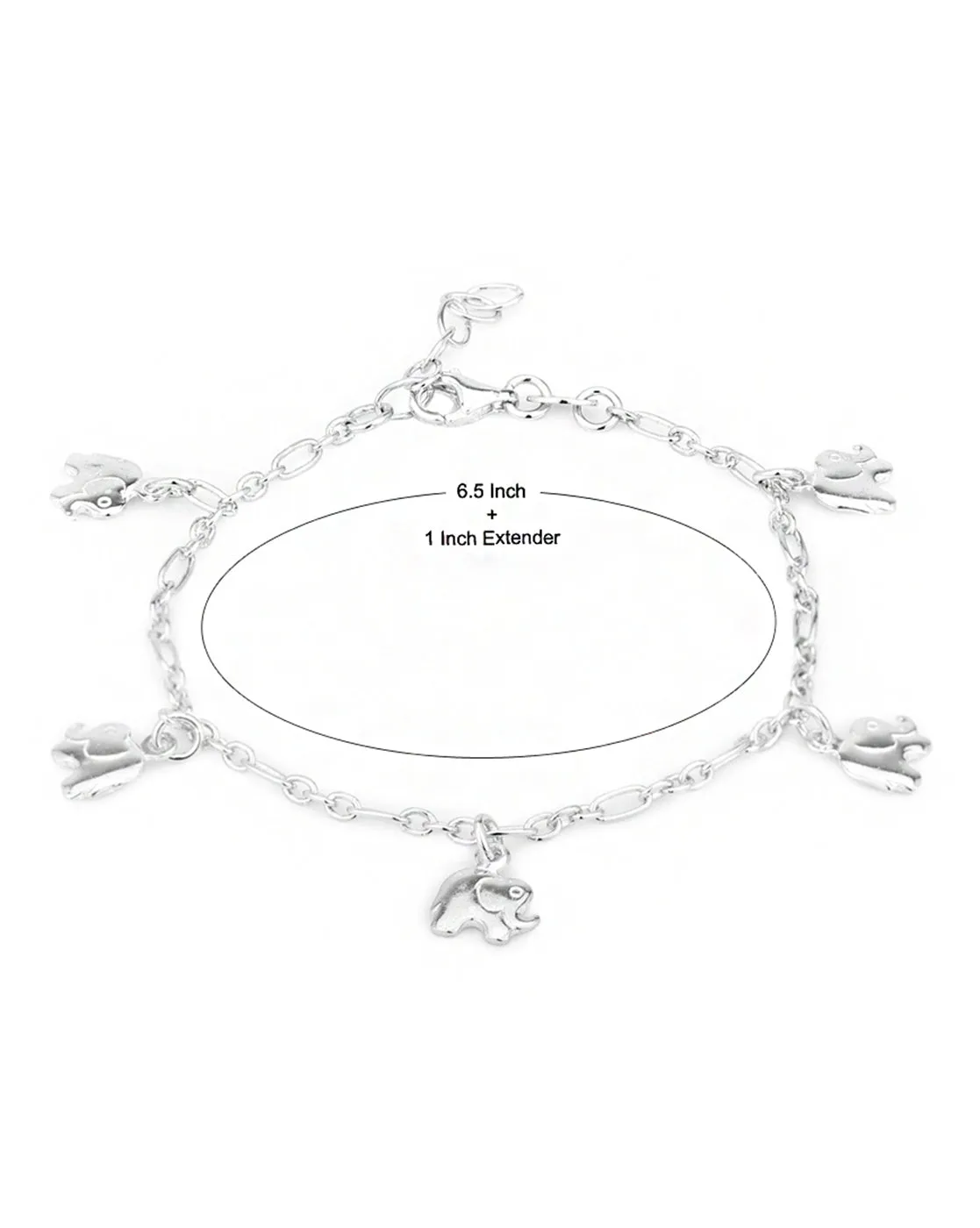 Carlton London 925 Sterling Silver Rhodium Plated Elephant Charm Bracelet