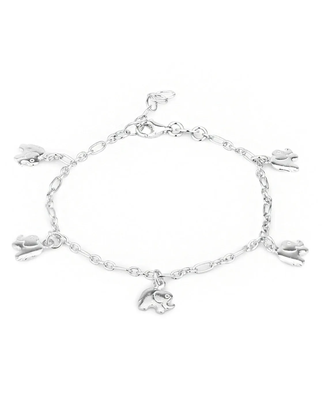 Carlton London 925 Sterling Silver Rhodium Plated Elephant Charm Bracelet