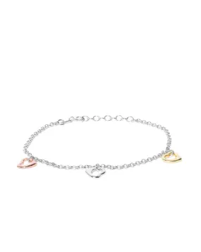 Carlton London Double Toned Rhodium Plated Heart-Shape Charm Bracelet