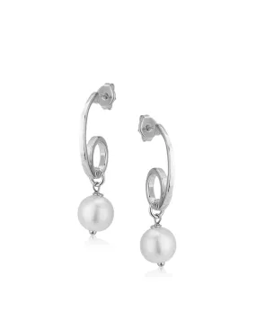 Carlton London Rhodium Plated Contemporary Drop Earring With Dangling Pearl