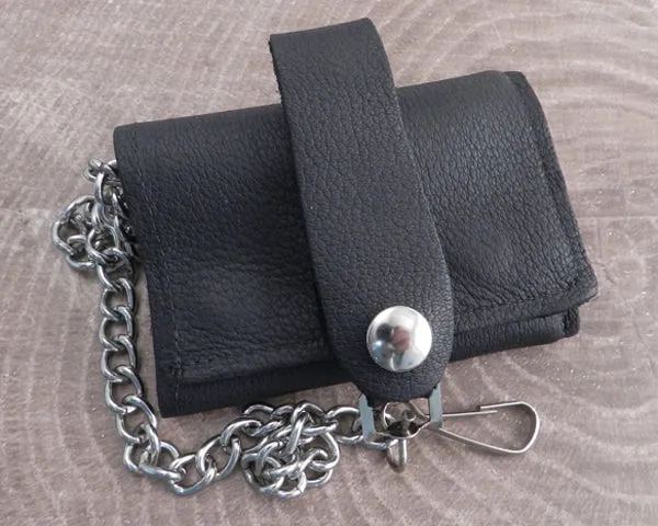 Chain Wallet Smoke Grey Trifold Leather Soft