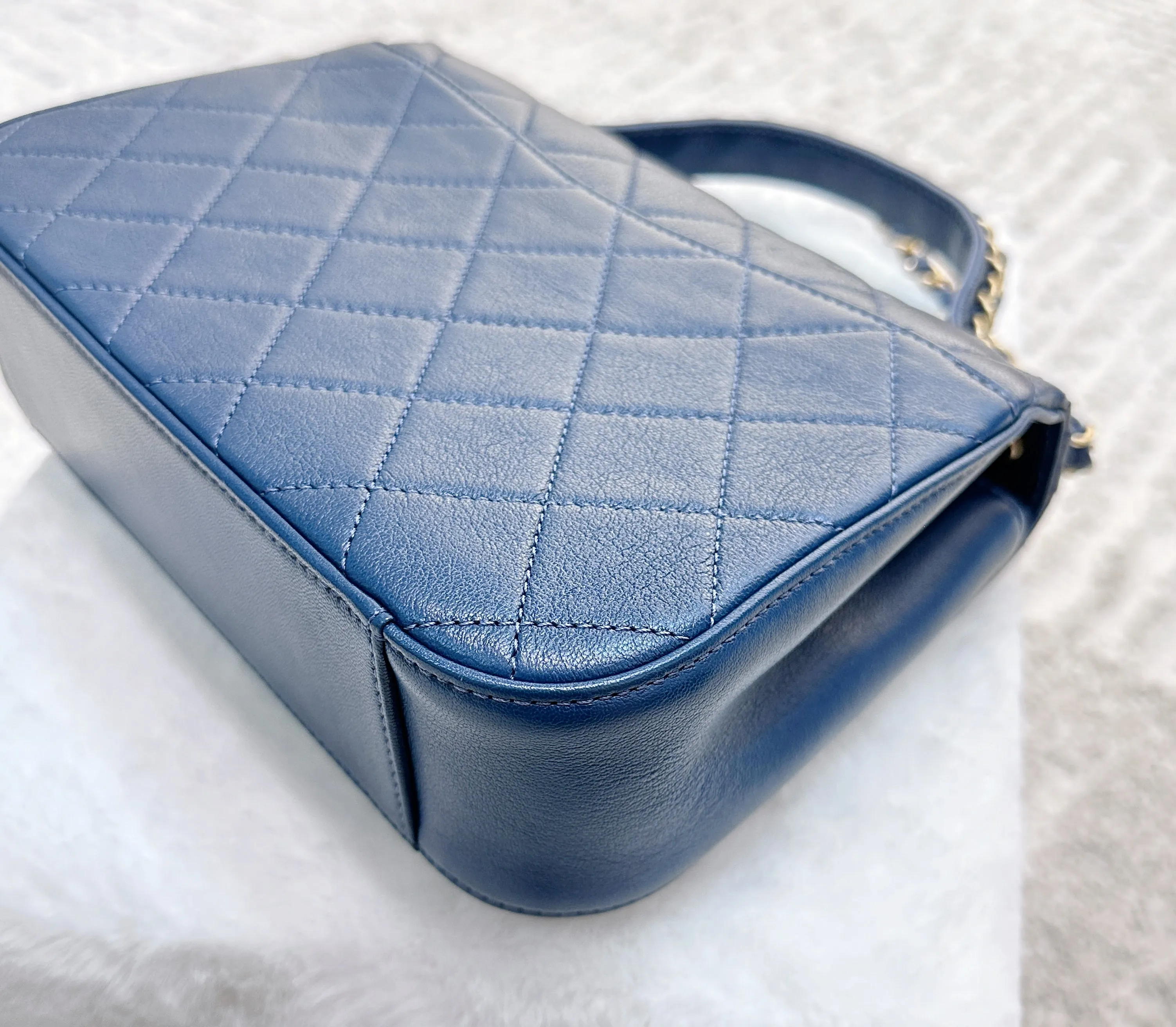 CHANEL Infinity Chain Quilted Leather Crossbody Bag Blue