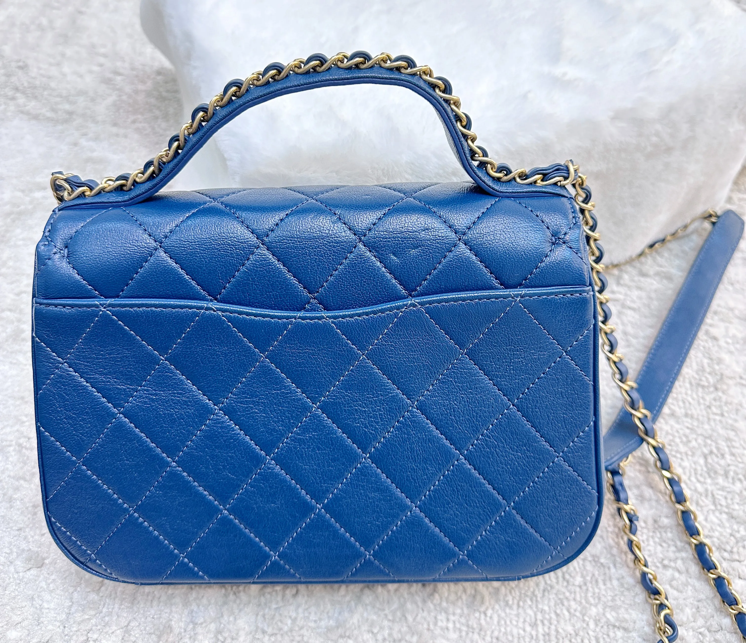 CHANEL Infinity Chain Quilted Leather Crossbody Bag Blue