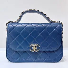 CHANEL Infinity Chain Quilted Leather Crossbody Bag Blue