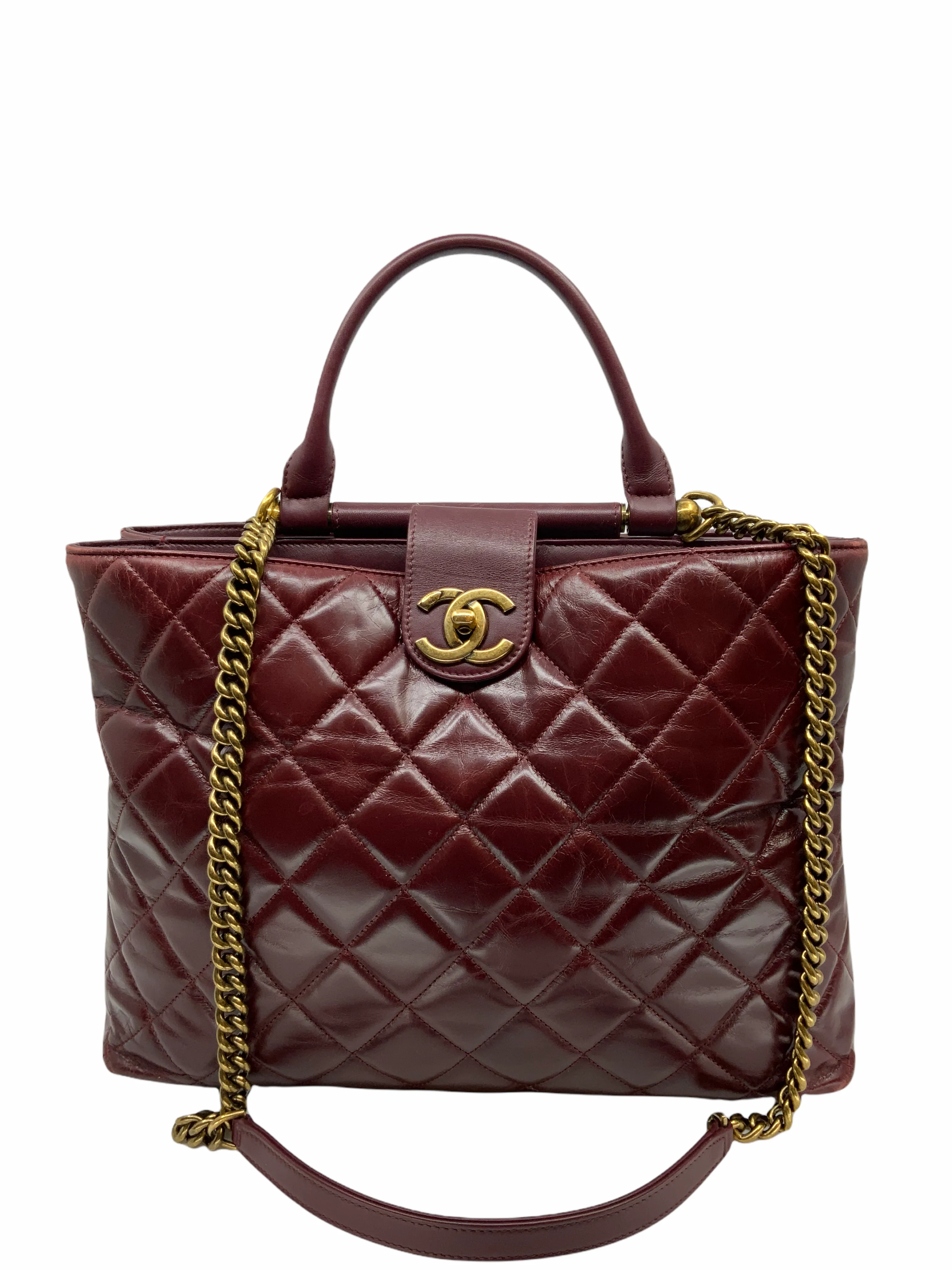 Chanel Quilted Large Gold Bar Top Handle Tote