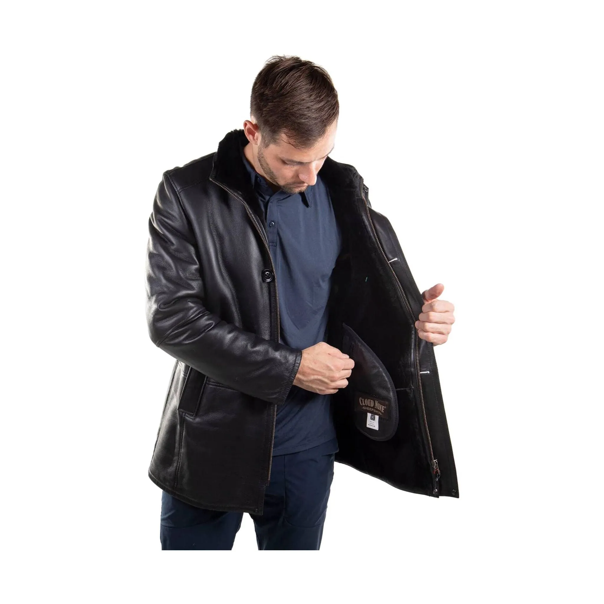 Cloud Nine Men's Sheepskin Frank Long Coat - Black