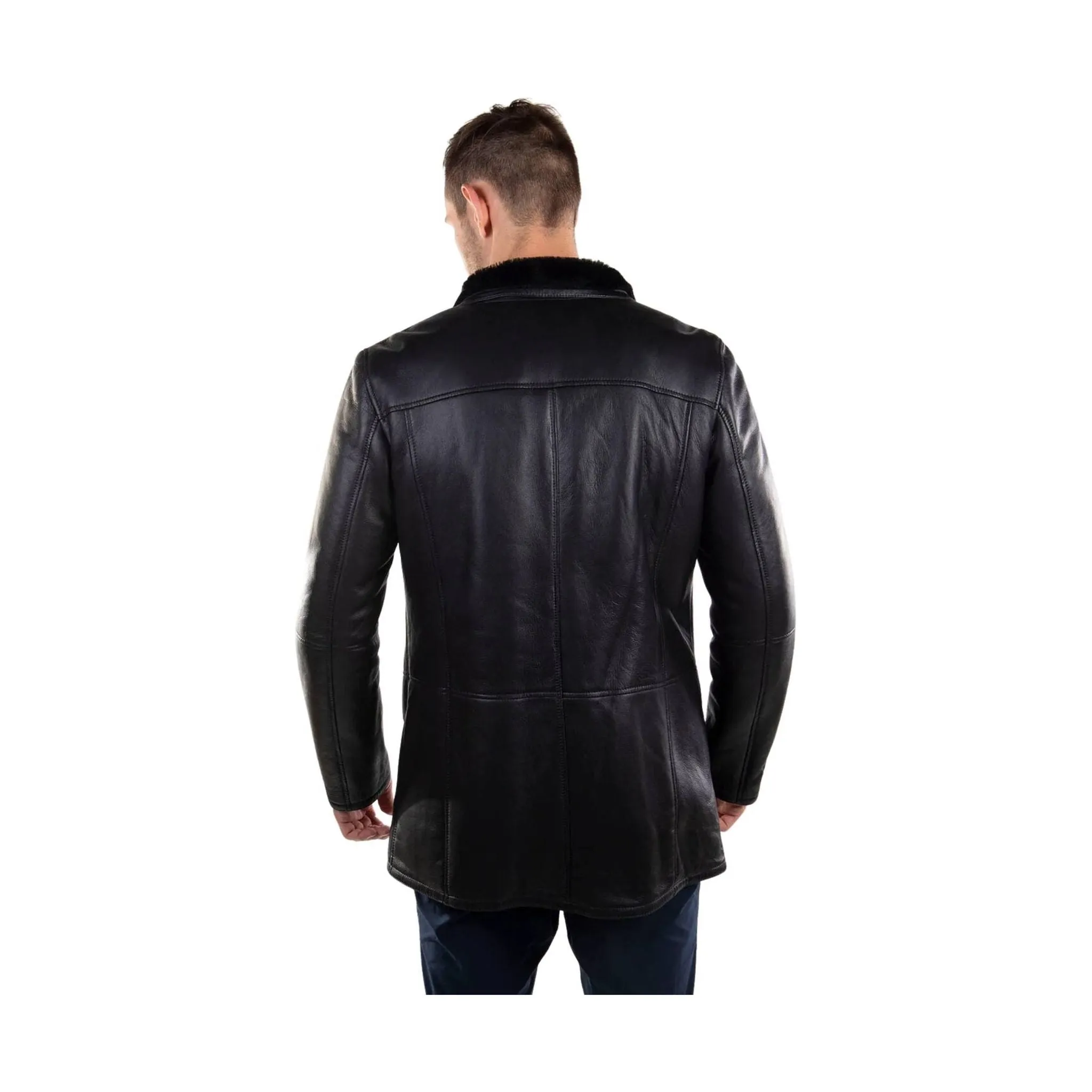 Cloud Nine Men's Sheepskin Frank Long Coat - Black