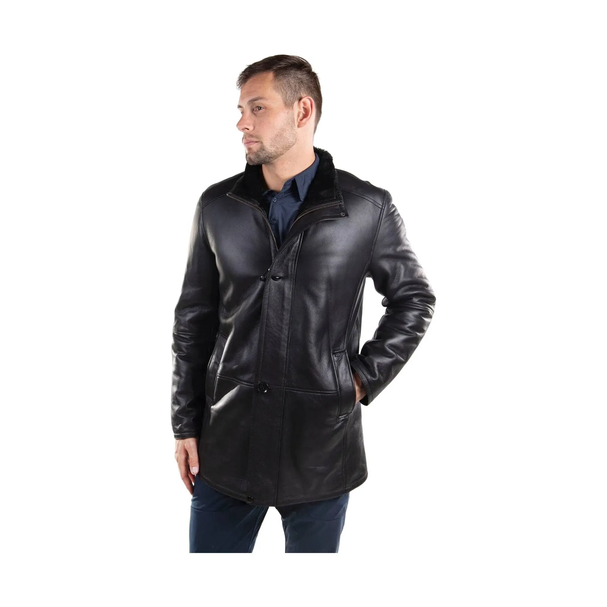 Cloud Nine Men's Sheepskin Frank Long Coat - Black