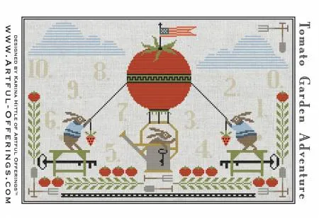 Cross-Stitch Sampler Pattern TOMATO GARDEN ADVENTURE # XS22190 by Artful Offerings