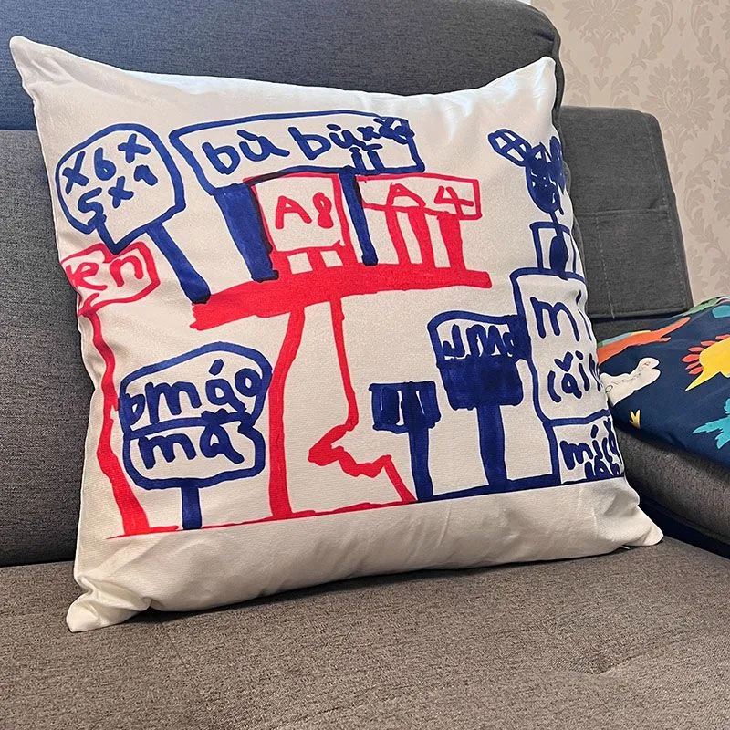 Custom Personalized Print Throw Pillow with Yours & Kids' Drawings Picture