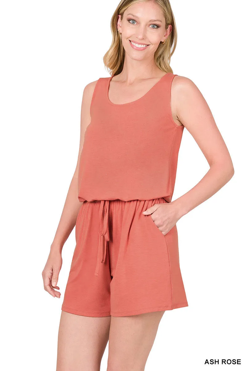 DOORBUSTER: Sleeveless Pocket Romper - Ash Rose