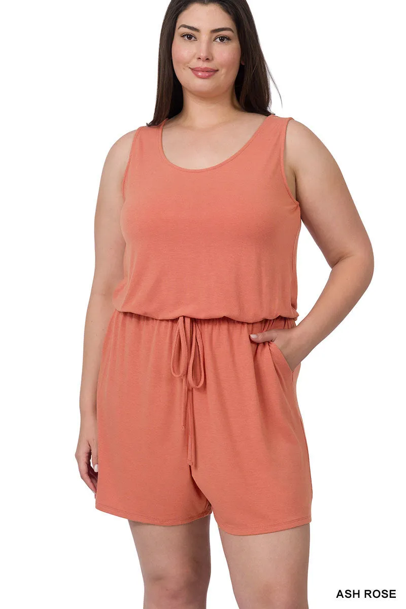 DOORBUSTER: Sleeveless Pocket Romper - Ash Rose