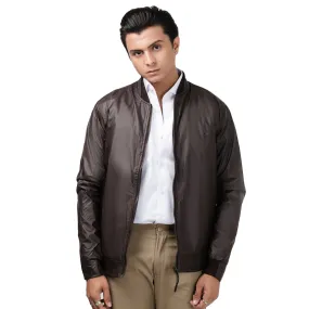 Double Collar Rexine Jacket-Brown