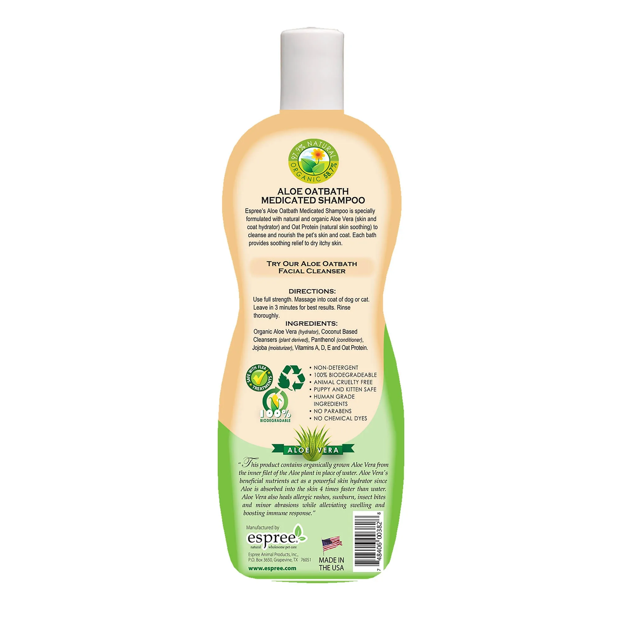 Espree Aloe Oatbath Medicated Shampoo For Dogs & Cats 20 Ounce